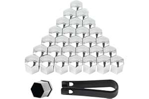 Neikafan Chrome Wheel Nut Covers 19mm 30 Pcs Plastic Wheel Nut Caps with Removal Tool Set for Cars 19mm Wheel Bolt Covers Caps Silver Hexagonal Locking Wheel Nut Covers 19mm Caps Silver
