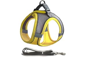CREAHAUS Cat Harness with Leash Set, Kitten Harness Soft Cat Leash with Reflective Strips Small Dog Rabbit Leash for Walking Outdoor Activities (M, Yellow)