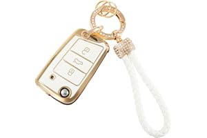 luwiscook Car Key Cover with Keychain Lanyard, 3 Buttons Smart Soft TPU Key Fob Protection Case Compatible with Volkswagen Golf 7 Polo MK6 Jetta Tiguan Skoda Superb Seat Leon Ibiza
