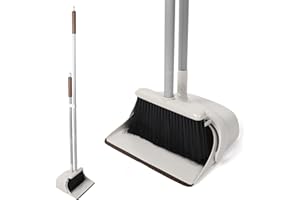 Jekayla - Set scopa e paletta con manico lungo estensibile, combo per la pulizia verticale e leggero per la casa, cucina, camera, ufficio (Marrone e Bianco)