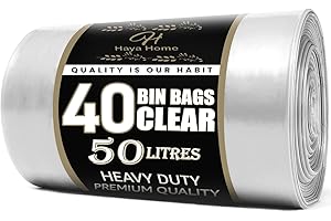 H HAYA HOME Haya Home 50L litre 40 Large & Tough Clear Recycling Bags Transparent Recycling Bin Bags, Rubbish Bags and Refuse Sacks 120 Gauge Bin Liners Heavy Duty Bin Bags Large Waste Bags 100% Recycled Material