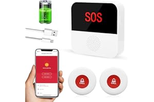 ChunHee Senioren Notruf Tuya WiFi Smart Notrufklingel Alert System für ältere Patienten Behinderte,Kinder 1 SOS Notrufknopf 1 Empfänger (2 Knopf + 1 Empfänger (Wiederaufladbares))