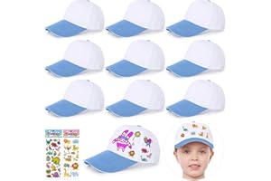 Saijer Gorra de Béisbol Infantil para Pintar - 9 Piezas Sombreros para Colorear DIY en Blanco - Kit Casual de Graffiti para Niños