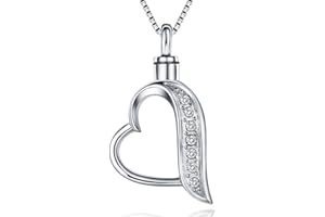 Quiges Donna Collana Regolabile 46-52 cm con Portacenere Commemorativo Urna di Cremazione Acciaio Inossidabile Ciondolo Cuore Aperto con Zirconia