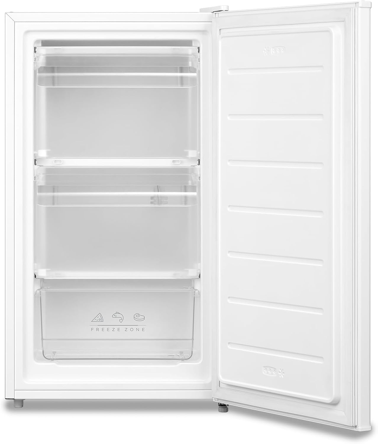 COMFEE' RCU60WH2(E) 60L Freestanding Under Counter Upright Freezer, 4-Star Freezer up to -24°C, 3 Storage Compartmen, Adjustable Thermostat, Reversible Door, White