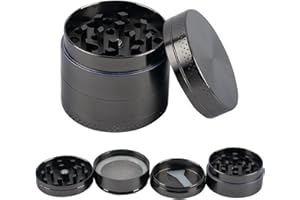 SSKHE Szare młynek do ziół, 4-warstwowe, przenośne szlifierki ze stopu cynku ze skrobakiem do łapania pyłków, magnetyczny blat i sito, do suchych ziół, przypraw, kawy, do kuchni, restauracji