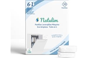 Natulim Pastillas de Lavavajillas 30 Usos - Biodegradables e Hidrosolubles 6 en 1 - Limpieza Profunda, Abrillantador, Función Sal, Protección Cristal, Descalcificador, Efecto Secado Extra