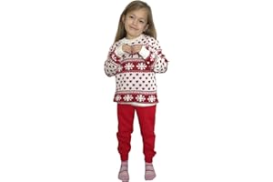 LUXFAB Children's Kids Girls Boys Merry Christmas Reindeer Rudolph On The Wall Christmas Long Sleeve Pompom Xmas Jumper 5-13