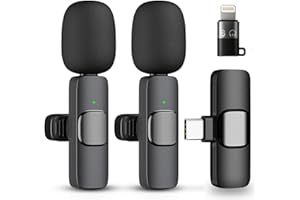 GLOBAL TECH Wireless Lavalier Microphones for iPhone, Android Phones, iPad – 2 Pack Mini Wireless Clip-on Microphones Lapel Mic for Video Recording, Podcast, Vlogging, Youtube, Live Streaming