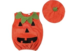 XIXIMAON Bebé Disfraz de Halloween 2 Piezas Conjunto de Ropa Festival para Halloween Chaleco de Calabaza Camiseta Larga sin Manga de Cuello Redondo con Botón Trasero + Gorro