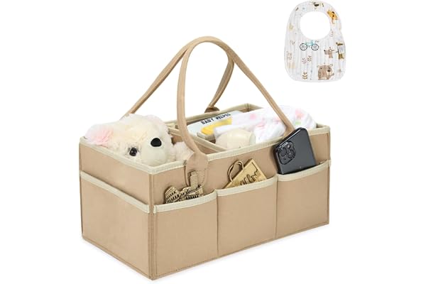 Organisateur de couches pour bébé - Panier de rangement avec compartiments amovibles - Portable - Pliable - Seau à couches avec bavoir - Organiseur de couches - Cadeau de fête prénatale