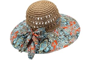 WEIGEER Straw Hat Women Beach Sun Hat Chapeau de Paille pour Femme Chapeau de Soleil de Plage Pliable à Large Bord Chapeau d'été pour de Paille pour Soleil