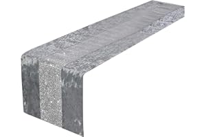 HUI JIN Table Runner Velvet Bling Table Runner Washable Silver Sparkle 32*180 Grey