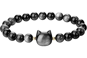 QEHYUELEFU Cat Black Obsidian Bracelet, Stretch Cat Stone Beaded Bracelets Cats Crystal Bracelets Black Cat Gifts Bracelet Ornament for Women and Men