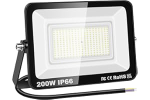 RIGIDON 1x 200W Luci da Esterno, 20000 Lumens Faretto Led, Fari di Sicurezza, Proiettore Led Esterno, Faretti LED Lampada Luce Bianca Freddo 6000K, IP66 Per Giardino Cortile Garage Piazza Officina