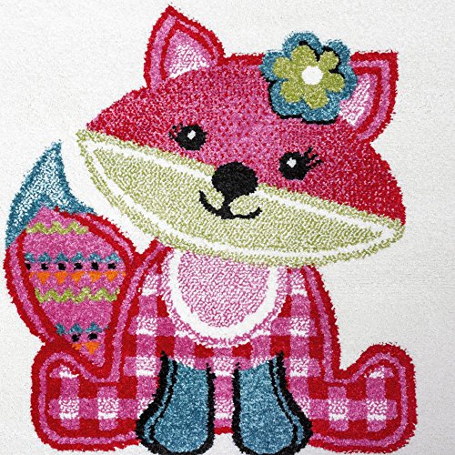 Teppich Kinderzimmer niedliche Füchse Kinderteppich Fuchs Mehrfarbig Pink Creme, Grösse:200×280 cm - 3