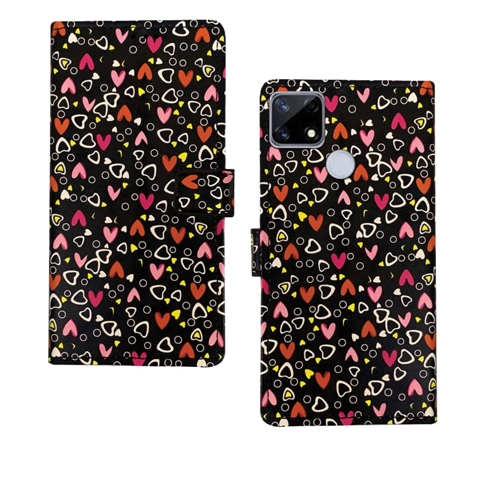 Pinaaki Enterprises Realme Narzo 20 Flip Case | Premium Leather Finish Flip Cover |Designer Printed Flip Cover for Realme Narzo 20 - Black Hearts