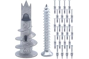 XUELIYUN 50Pcs Plasterboard Fixings with Screws Heavy Duty Plasterboard Wall Plug Plasterboard Screws Wall Plugs and Screws and Wall Plugs Set Metal Anchor 31mm for Concrete Timber and Wall Hanging Stuff