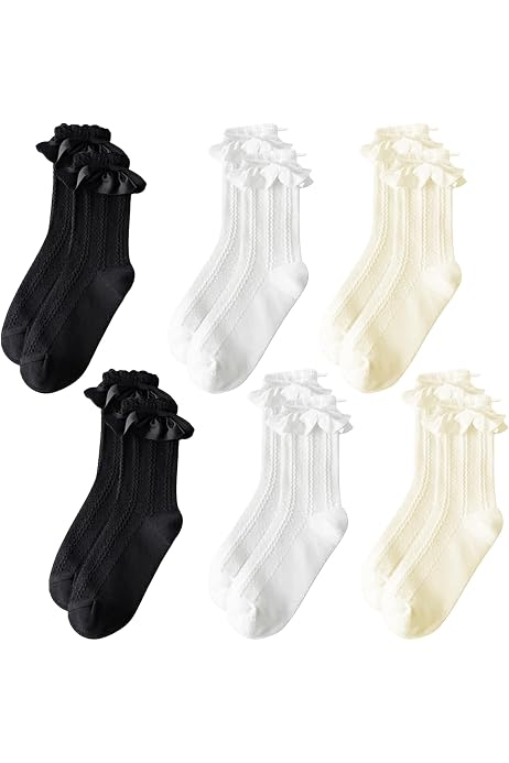 Produktbild von 6 Paar Rüschen Socken Damen – Süße Knöchelsocken Mit Spitze