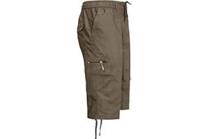 TURNHOUT Mens 3/4 Elasticated Waist Cargo Summer Combat Multi Pockets Long Length Shorts Three Quarter Pants