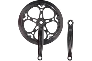 Veemoon 52t Crankset, Mountain Bike 170mm Single Speed Crankset Crank Arm Set Folding Bike with Protective Cover for Single Speed Track Road Bicycle Fixed Gear