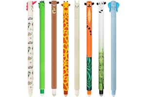QRKPVHD Lot de 8 stylos gel-effaçables - 22 styles avec 8 bâtons aléatoires avec encre thermosensible, gamme de couleurs d’encre, forme conique, pointe de 0,7 mm, en forme d’animaux (8)