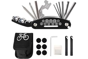 FUNKLU Kit Riparazione per Bici, 16 in 1 Multi Functional Bike Bicycle Mechanic Repair Set,Kit Bicicletta Riparazione, Borsa Sottosella, Black