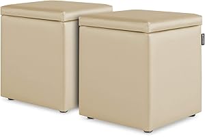 HAPPERS Pack 2 Puff Cubo Arcón Polipiel para Salón o Dormitorio Crudo
