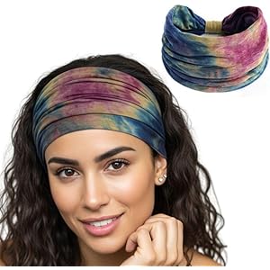 XFYT Boho Chic Tie-Dye Workout Hair Bands | Sweat-Proof Your Gym Fitness Soft Wide Head Band Running Yoga Sports Bandana for Girls Women (Mix Boho), Multi-coloured, Microfiber