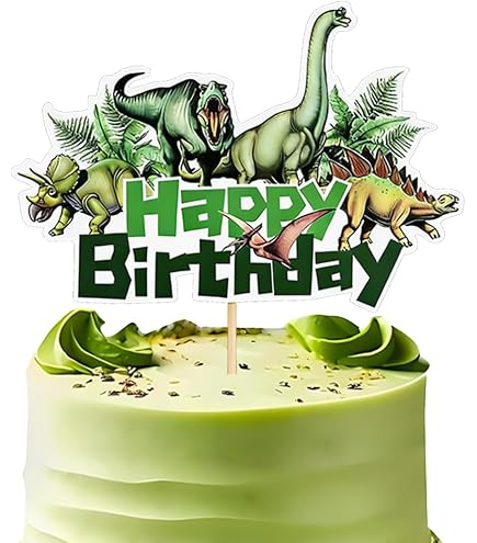 Wild Animal Party Props Dinosaur Cake Topper Set - Sage Green Acrylic ...