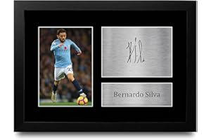 HWC Trading Bernardo Silva Manchester CIty Man City Gifts Printed Signed Autograph Picture for Fans and Supporters - A4 Framed
