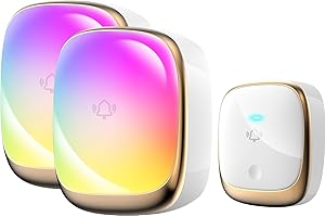 YABIFE Funkturklingel Türklingel Batterielose,IP44 Funk Klingel Set Aussen Wasserdicht,Funktioniert auf 1000 Fuß Reichweite Mit 38 Glockenspielen 4 Lautstärkepegel Funk Turklingel B111-Gold