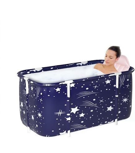 MINRS Faltbare Badewanne Für Erwachsene & Kinder - Bis 160 Cm, 90 Kg Tragkraft, Mit Abfluss, Blau, Platzsparend