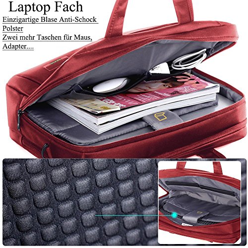Laptop Tasche, BRINCH 15,6 Zoll Nylon Stil geräumig Multi-Fach Laptop Schultertasche Messenger Bag Handtasche Tablet Aktentasche Umhängetasche für 15 – 15,6 Zoll Laptop / Notebook / Macbook / Tablet Computers,Rot - 3