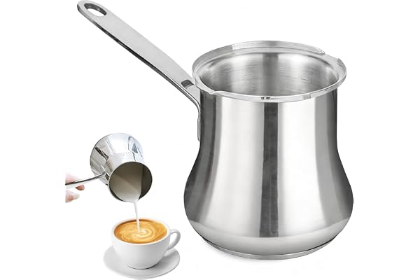 Porfoyo Turkisk kaffekanna, 500 ml kaffekanna, mockakanna, turkisk kaffekokare, rostfritt stål, grekisk caféspis för kaffe och mjölkskumberedning