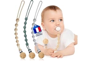 NEDIT Attache Tetine (3 Couleurs) - Attache Sucette - Accroche Tétine Bebe - Lot De Accroches - Tétines En Silicone Testées & Approuvées (Mauve/Bleu-Vert/Gris)