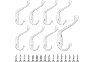 Sheryl&Rain White Coat Hooks, 8 PCS Metal Clothes Hooks Vintage Wall Hooks Heavy Duty Door Hook Wall Mounted Coat Rack Retro Hat Hook with Screws for Hanging Coat Hat Scarf Robe & Bag