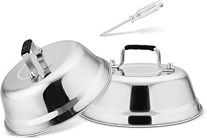HaWare Cheese Melting Dome, Stainless Steel Small Basting Cover Set of 2, 6.5inch Burger Bell for Flat Top Griddle- BBQ/Camping/Indoor/Outdoor, 17 x 6 cm, Heat-Proof Handle, Dishwasher Safe