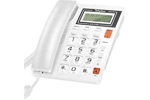 PSDNDEWW Teléfono con botón grande, teléfono fijo de cristal para personas mayores, comercio, pantalla de llamadas, teléfono con cable de llamadas para el hogar, oficina, hotel