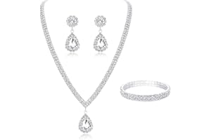 TOEECY Parure Gioielli Set per Donna Cristallo Sposa Collana Elegant Strass Orecchini Pendenti con Bracciale Set Gioielli per Damigella d'Onore Parure