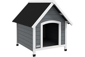 PawHut Hundehütte aus Holz Hundehaus Kleintierhaus mit Asphaltdach Outdoor korrosionsbeständig Hundehöhle mit herausnehmbarem Boden für mittelgroße Hunde Grau 75 x 88 x 82 cm