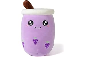 shownicer Peluche Boba Tea Oreiller en Peluche Kawaii Bubble Tea Jouet Animal Peluche Tasse à Thé au Lait Coussin de Lancer Cadeau pour Enfants Filles Garçons (24cm, Violet)