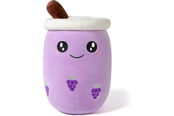 shownicer Peluche Boba Tea Oreiller en Peluche Kawaii Bubble Tea Jouet Animal Peluche Tasse à Thé au Lait Coussin de Lancer Cadeau pour Enfants Filles Garçons (24cm, Violet)