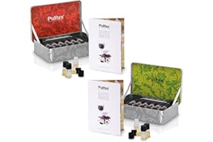 Pulltex - Juego de 24 aromas del vino - n° 12 aromas del vino tinto y 12 aromas de los vinos blancos champán - en paquetes originales Metal Box