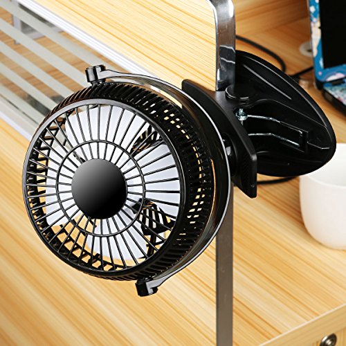 AFAITH Mini Clip und Schreibtisch Personal Fan, 5 „Portable Personal 2-Mode Speed Clip On & Stand Schreibtisch Tisch Regal Kunststoff Fan, USB Powered by Computer / Power Bank / USB Ladegerät Netzteil, 360 Grad einstellbare Silent Cooling Cooler für Kinderwagen Home Office- Schwarz SA054B - 5