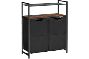 HOOBRO Kosz na pranie z półką, pojemnik na pranie, 2 przegródki, 2 półki, wózek prania, 2 x 49,5 l, wyjmowana torba na pranie z tkaniny oxford, vintage, brązowo-czarna, EBF73XY01