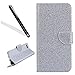 Produktbild iPhone 7 Hülle,iPhone 7 Schutzhülle,Leeook Luxus Luxuriös Noble Elegant Silber Bling Glitzer Shiny Strass Muster Entwurf PU Leder Flip Folio Klappbares Wallet Case Handy Brieftasche Case Hülle Bookstyle Tasche Schale Weich TPU Innere Handytasche Cover mit Standfunktion Kartenfächer Magnet Silikon Back Cover Etui Skin Shell für Apple iPhone 7 (4.7 Zoll) + 1 x Schwarz Eingabestift-Silver