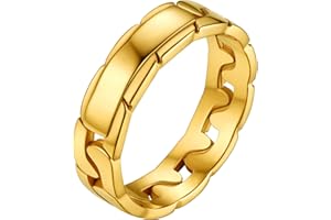 ChainsHouse Anillo Banda de Cadenas Eslabones Cubanos, Anillo para Compromiso Boda, Tallas 9.75/11.75/14.5/17/19.5/22/24.75