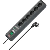 Brennenstuhl Secure-Tec Power Strip with 4 Outlets and Surge Protection (2 | Power Strip with 2 m Cable and Switch, Designed