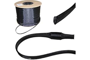 Lumonic 10m Manguito Trenzado 15mm (10-20mm) I Manguito Trenzado Cable Poliéster en Negro I Manguito de Cable, Manguito de Protección, Protección de Cable, Cubierta de Cable